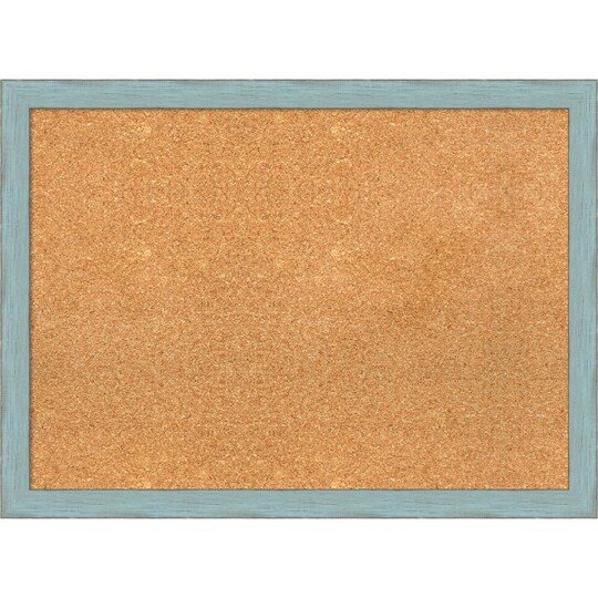Amanti Art; Cork Board, Sky Blue Rustic Wood Frame - Bulletin Board, Organization Board, Pin Board; Category:Cork Boards; Image:1